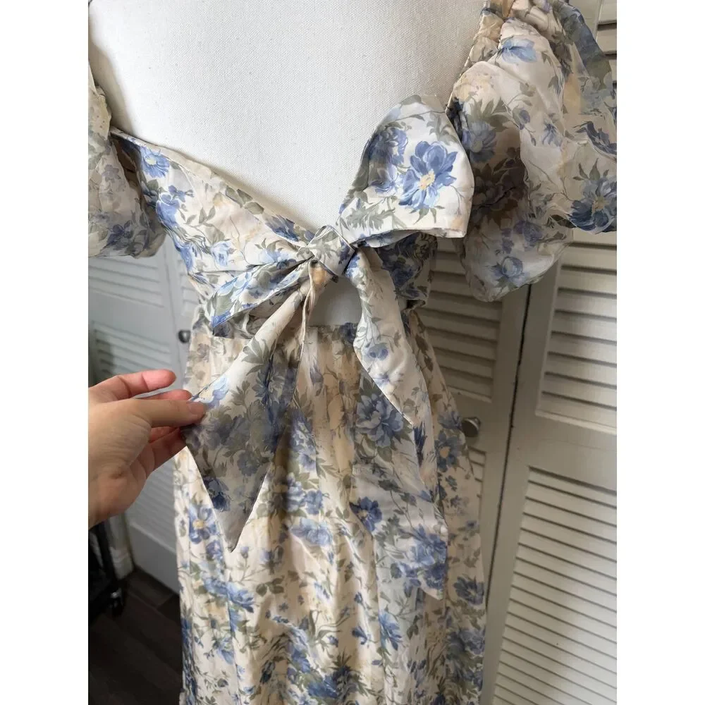 Abercrombie & Fitch Emerson Drama Bow-Back Maxi Dress in Cream Floral Size SP